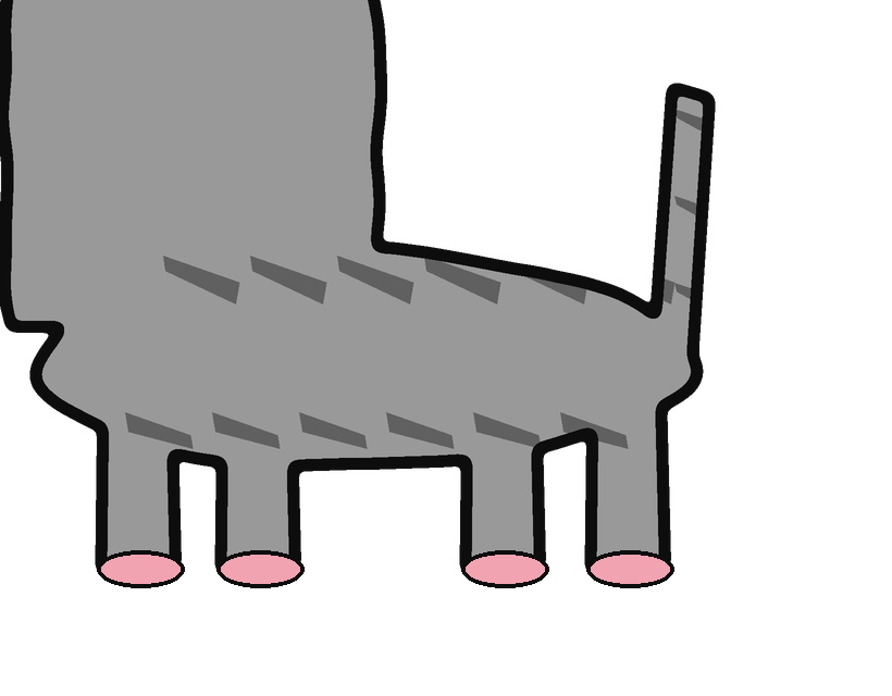 the rest of him: a small grey body with four paws and a stiff tail